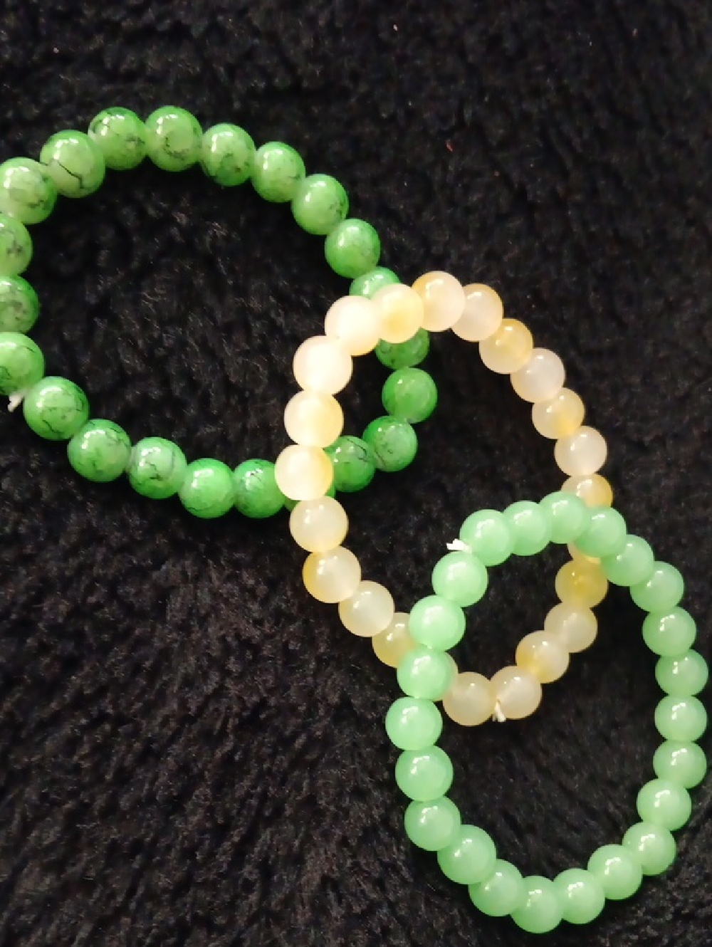 Green and Cream Beaded Stretch Bracelet Set